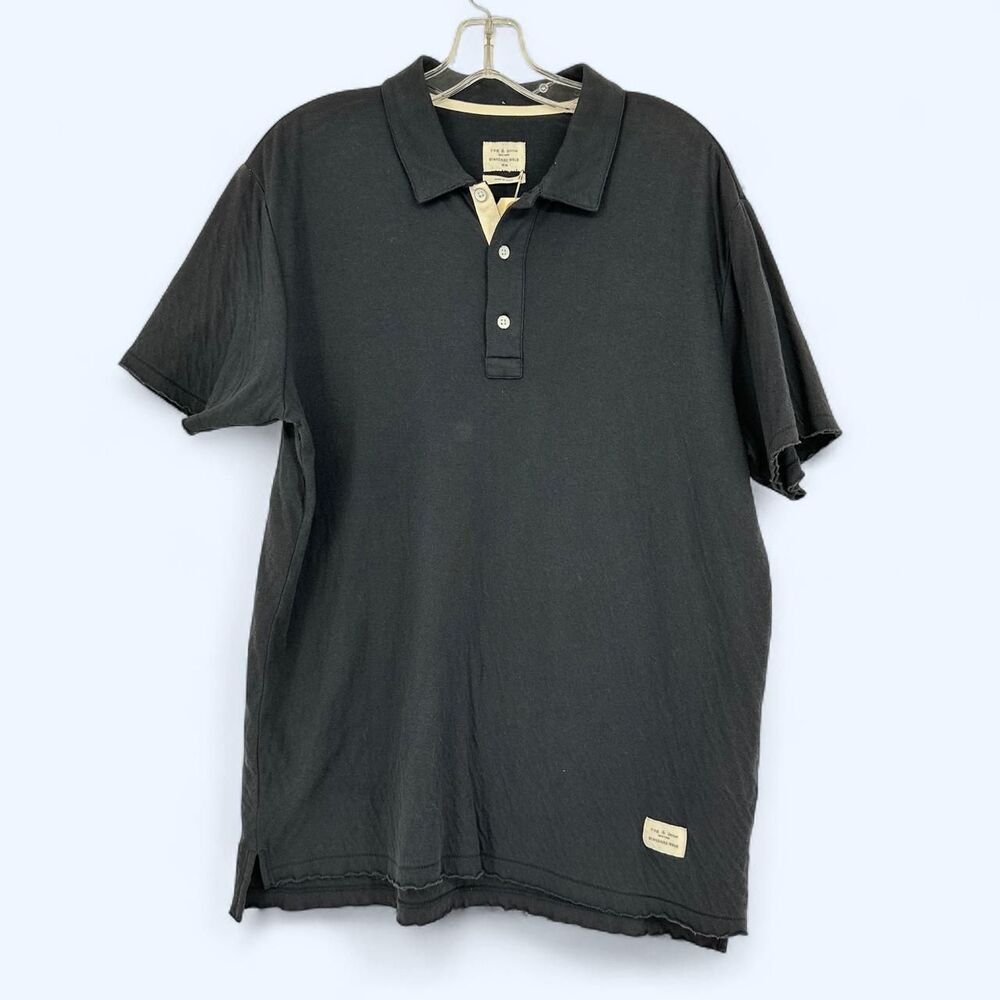 rag & bone Ragged Hem Mens Navy Cotton Polo Shirt Size M